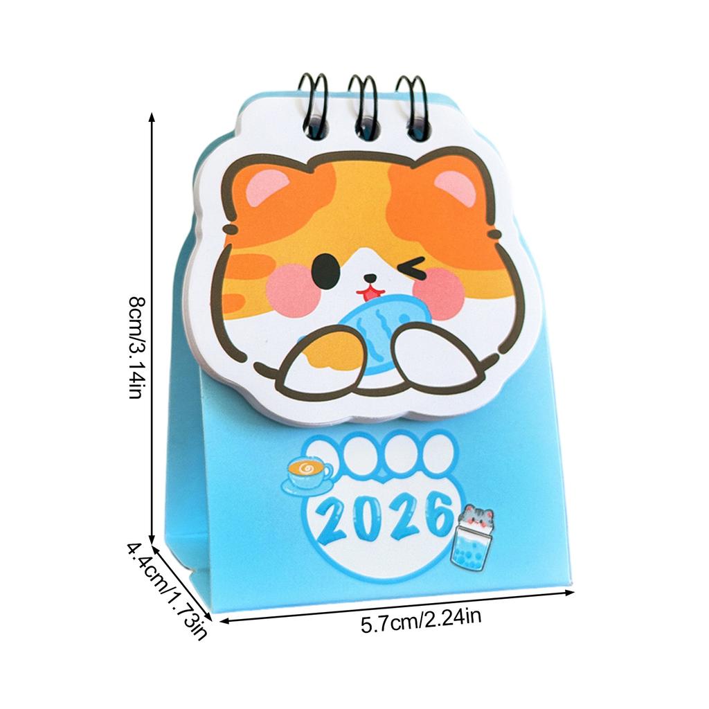 2026 Desk Calendar Cute Cat Themed Mini for Students Double Coil Design Small Format Calendar Whimsical Illustration Student
