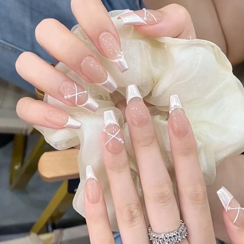 

Съемные типсы для нейл-арта ручной работы во французском стиле - Чистое Желание Волшебное Зеркало Phototherapy Glue Version