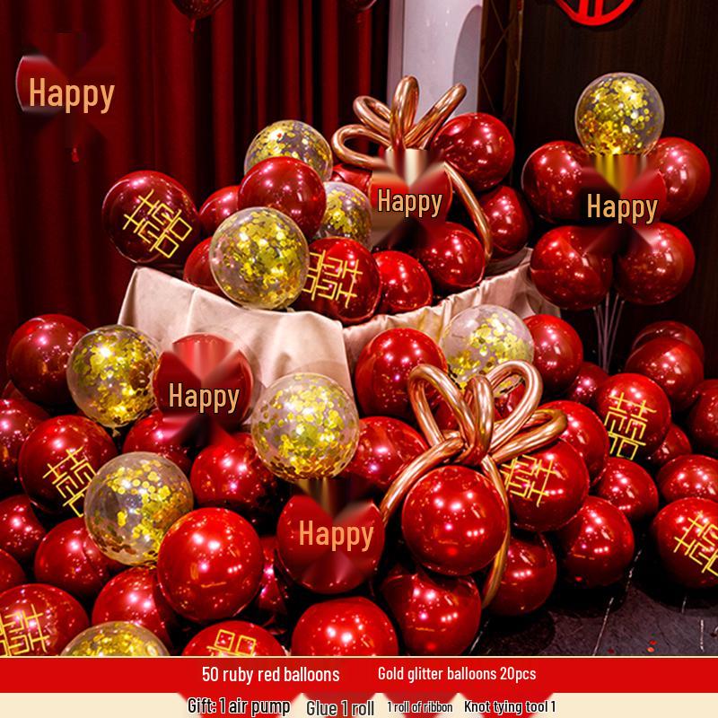 Double Layer Red Latex Balloons Set for Wedding & Engagement Room Decorations