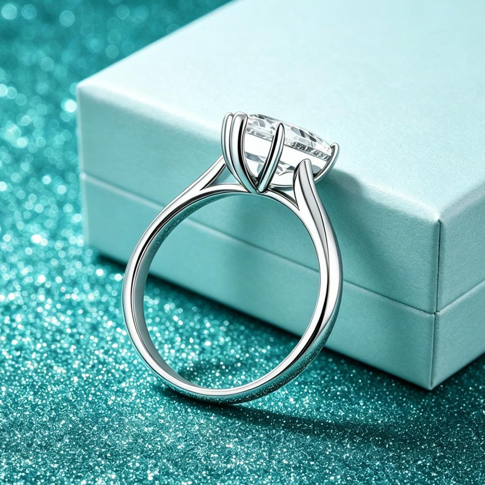 S925 Sterling Silver Women’s Moissanite Ring, 4 Carat D Color Water Drop Shape, Irregular Design