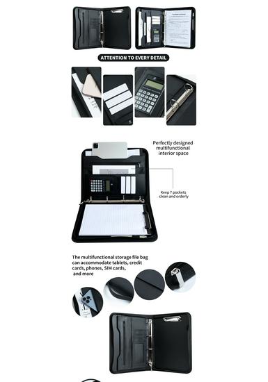 Multi-Functional A4 PU Leather Ring Binder & Zipper Handbag