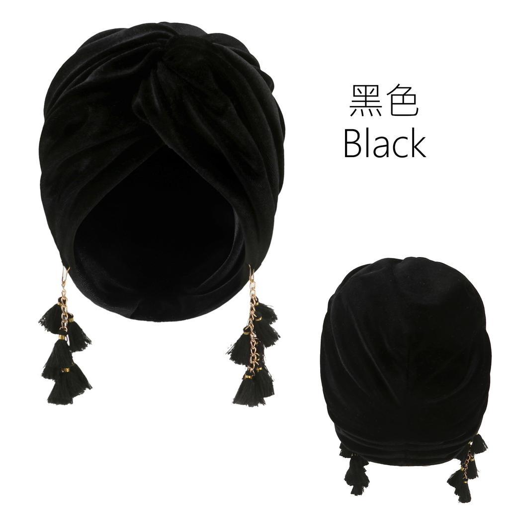 Ladies Hijab Hat Vintage Fashion Tassel Headhat Bohemian Crossed Pullover