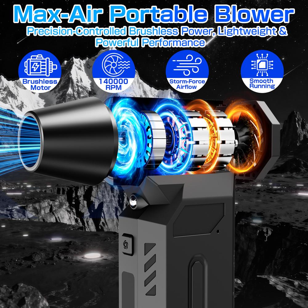 Wireless 140000RPM LED Light with Multiple Outlet Nozzles 4-speed Adjustable Car Snow Removal, Portable Strong Blowing Electric Turbojet Fan