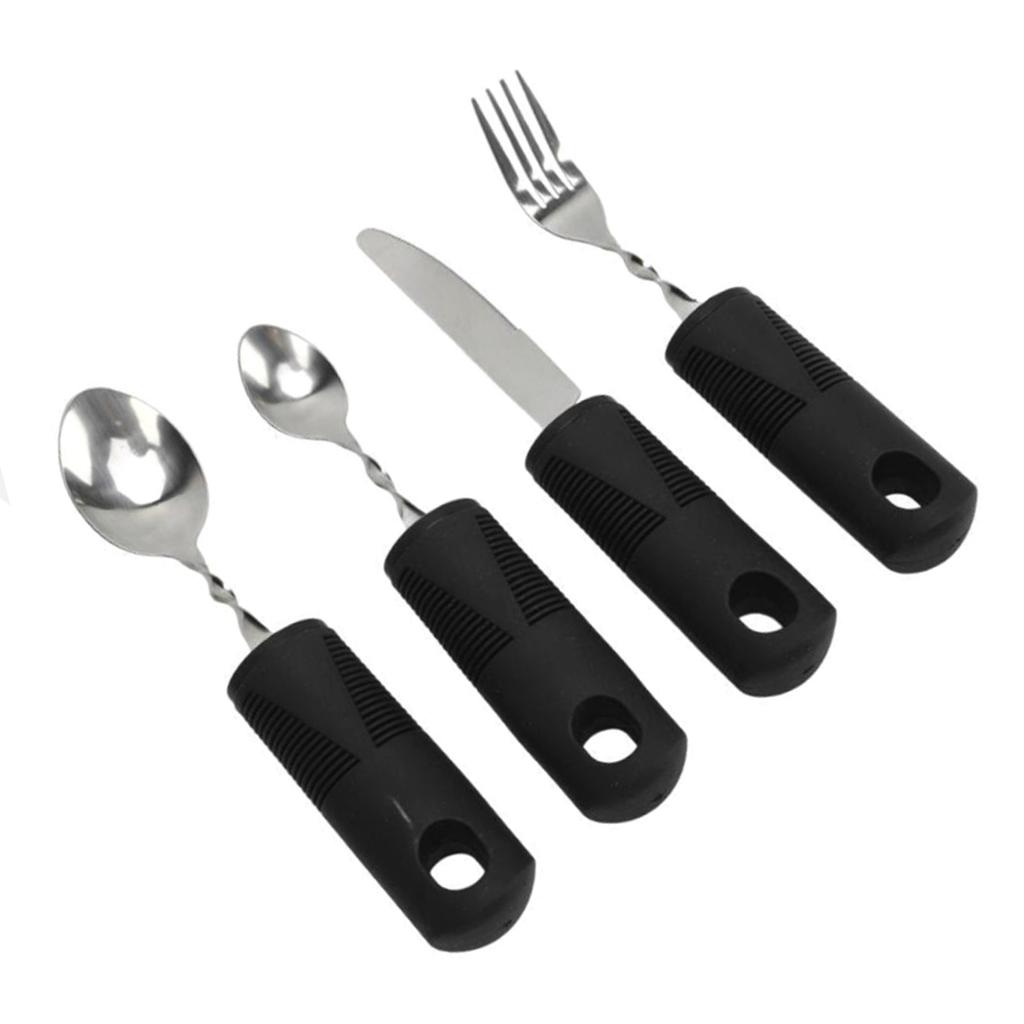 4-teiliges adaptives Besteckset für ältere Menschen Selbstständig essen Ergonomische Griffe Biegbares adaptives Besteckset