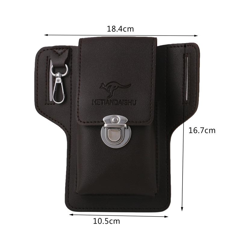 Leather mobile phone bag set men's fanny pack key vertical summer men's work site wearing a belt around the waist bag.