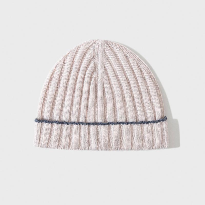 Autumn and Winter New Knitted Hat Pure Wool Men's Hat Women's Hat Pit Stripe Contrasting Border B C Pullover Hat