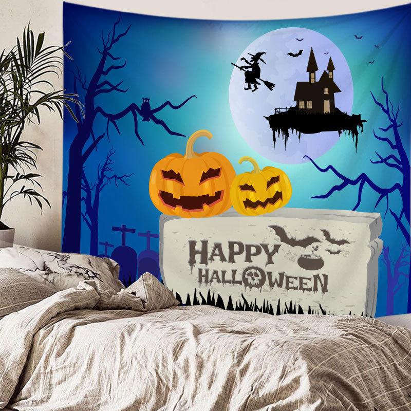 Home bedside room decoration Halloween tapestry, witch skull ghost print hanging cloth, background wall covering