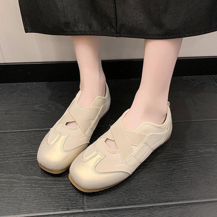 New Chinese-style Little White Shoes Women's 2025 Autumn New Flat-bottomed Cross-elastic Band Casual Sports Ballet Mary Jane Shoes