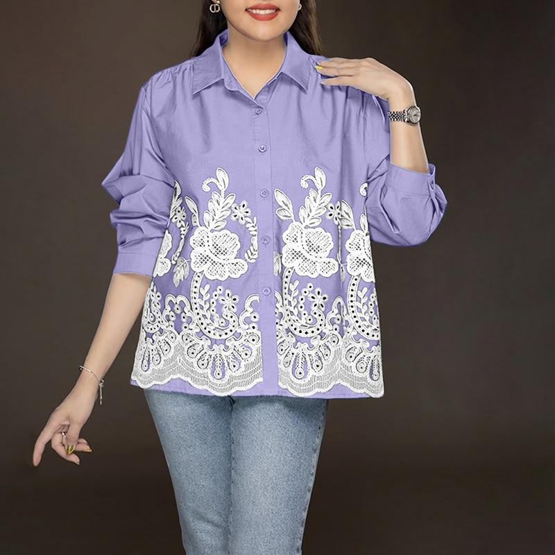 ZANZEA Chemisier ample imprimé décontracté à col rabattu et manches longues pour femmes