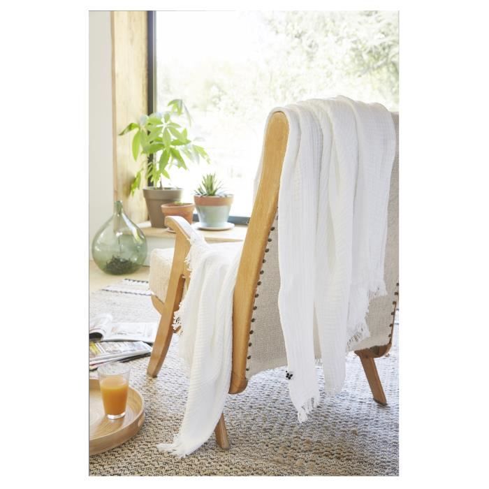 Plaid quadruple gaze de coton 180 x 220 cm Gaia chantilly