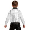 Boys Girls Sparkly Sequin Vest Contrast Lapel Collar Sleeveless Asymmetrical Waistcoat for Stage Performance Costume Tops