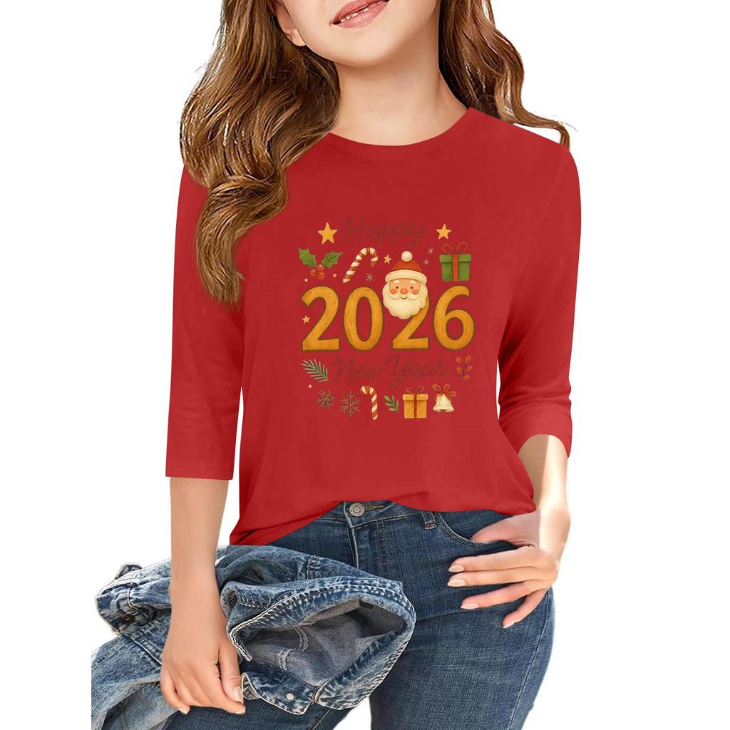 Tricou casual cu mâneci 3/4 pentru copii, cu gât rotund și imprimeu pentru Ziua Independenței