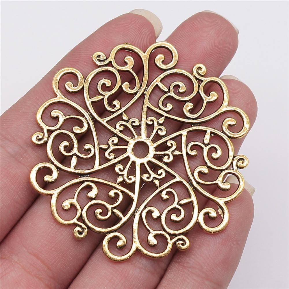 2pcs Big Size Round Hollow Flower Charms Pendant For Jewelry Making Necklace Earring Making