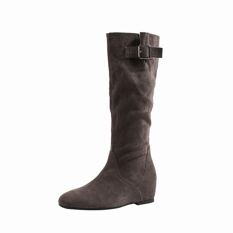 2025 Vintage Western Slouchy Suede Boots: Women's Round Toe Hidden Heel Riding & Cowboy Style for Autumn/Winter