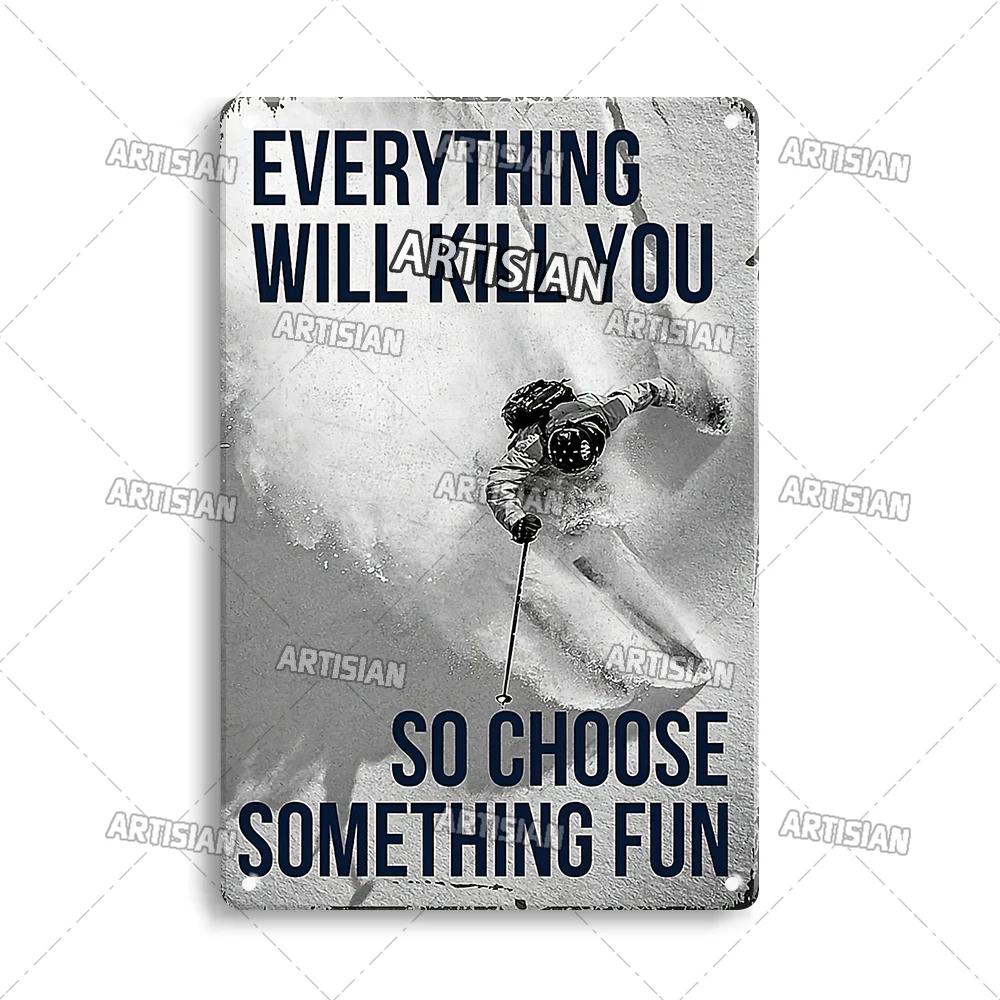 ArtisianSkiingMetalSign Artisian Skiing Metal Sign - Snowboarding/Sledding Sport Tin Plate, Garage/Bar Wall Decor