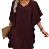 New Solid Color V-neck Ruffle Sleeve Loose Straight Casual Dress for Women, European & American Style Crossbody Dress