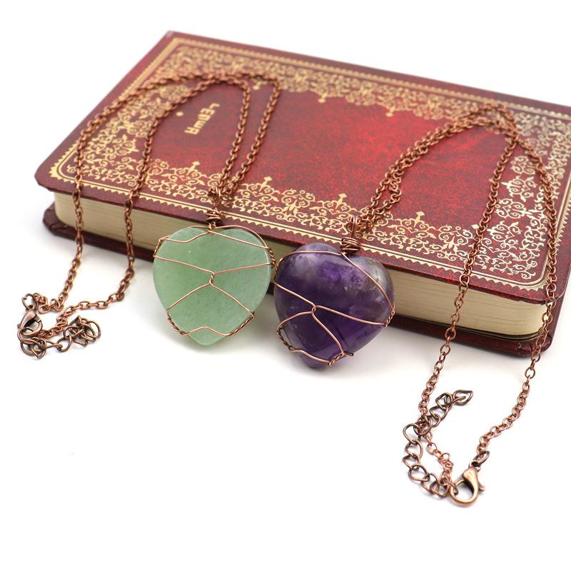 Hand-Wound Woven Tiger Stone Heart-Shaped Love Rough Stone Natural Crystal Stone Necklace N549