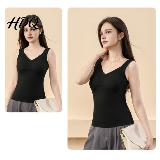 Invisible Vest Seamless Slim Fit Warm Camisole Women Thermal with Built-in Bra Sleeveless Base Layer Velvet Tops for Autumn Winter Comfy Undershirt