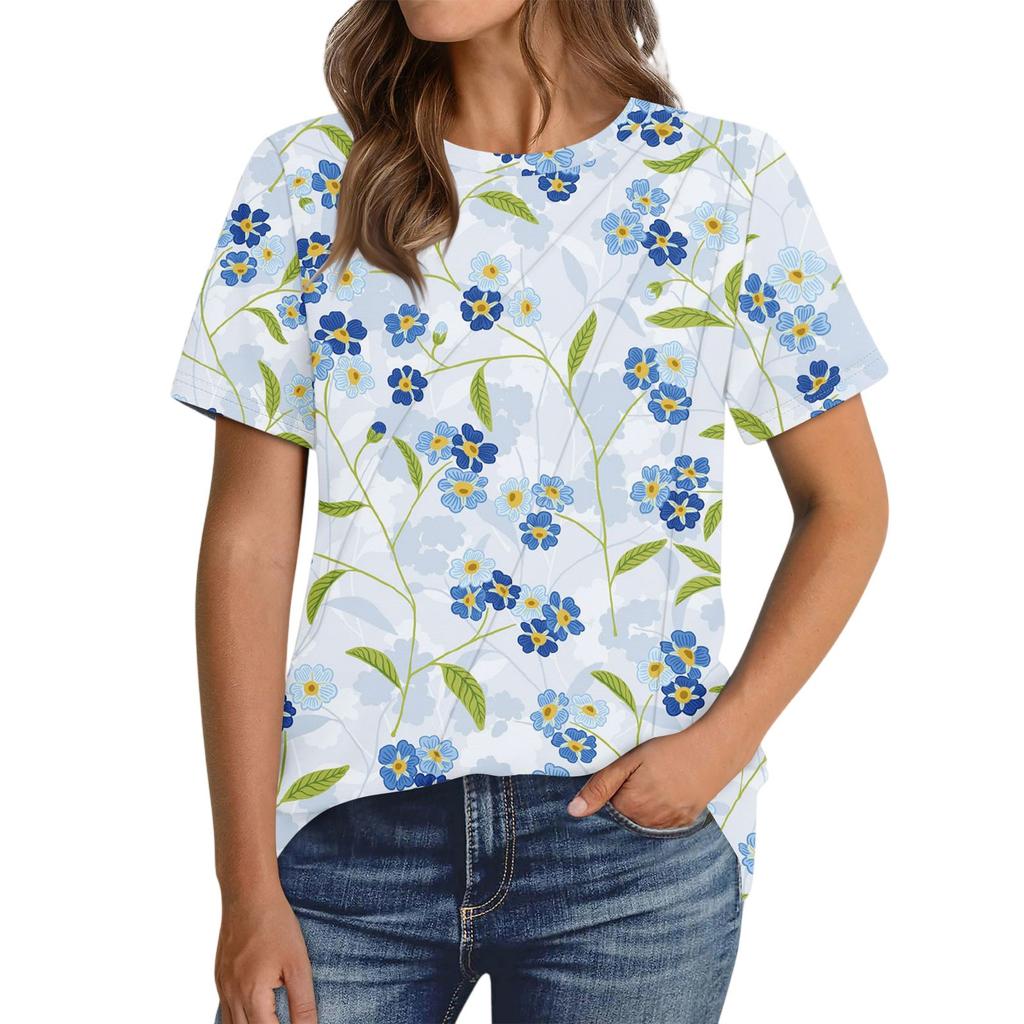 Women's Fashion Casual Floral Print Pullover Short Sleeve Top