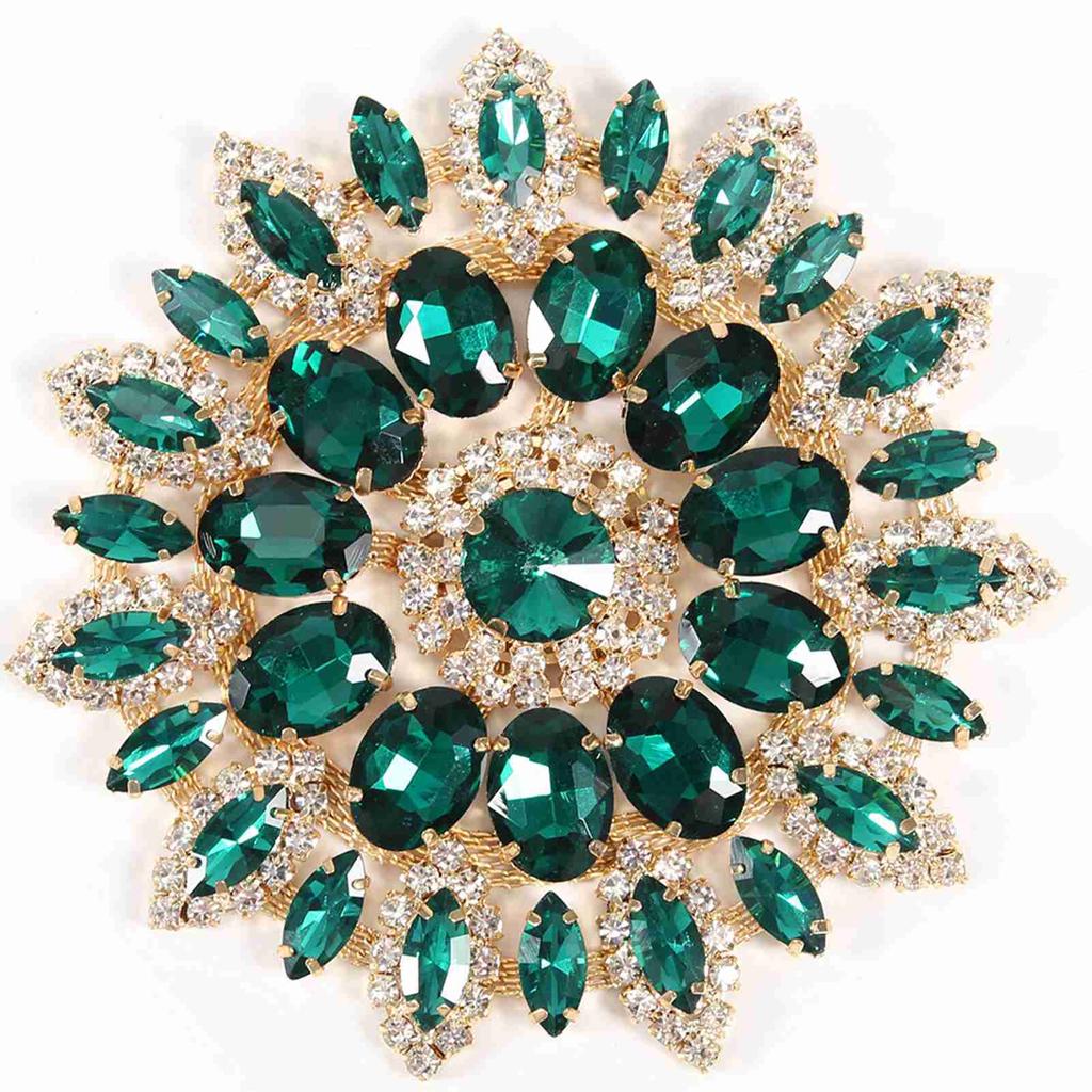 Kristallglas Strass Dekoration DIY Kleidung Damen Accessoires 11cm(Grüne Goldene Basis)