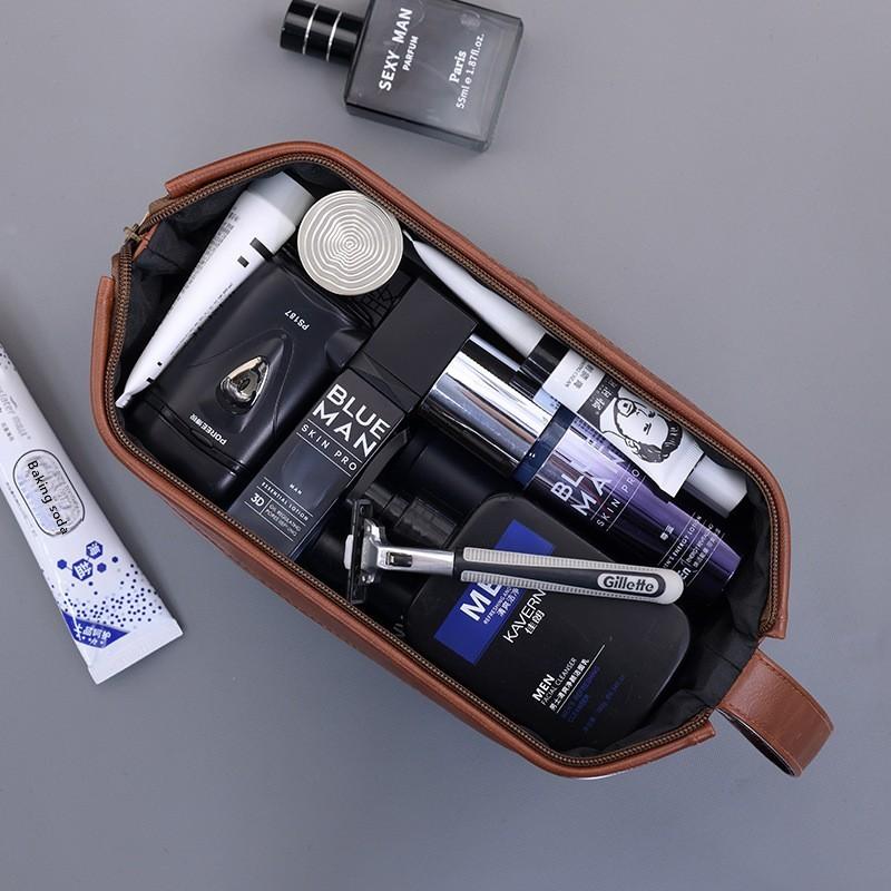 Vintage Luxury Double Layer Mens Wash Bag With Waterproof Pu Material For Travel And Daily Use