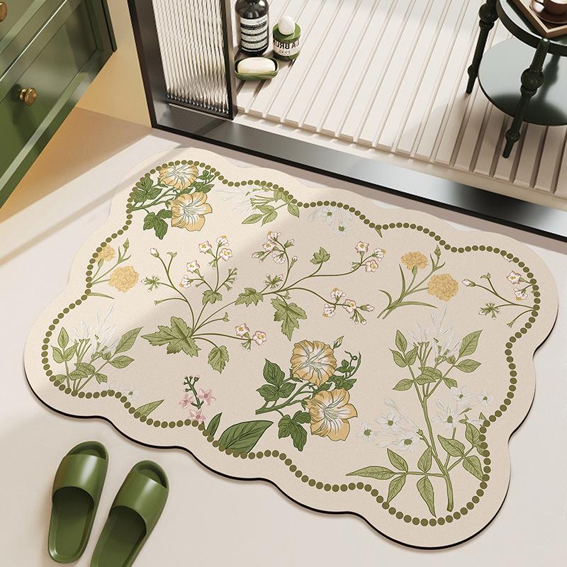 Green Forest Quick-Dry Diatomaceous Bathroom Mat - Absorbent, Stain-Resistant, Easy-Clean, Anti-Slip Foot Pad