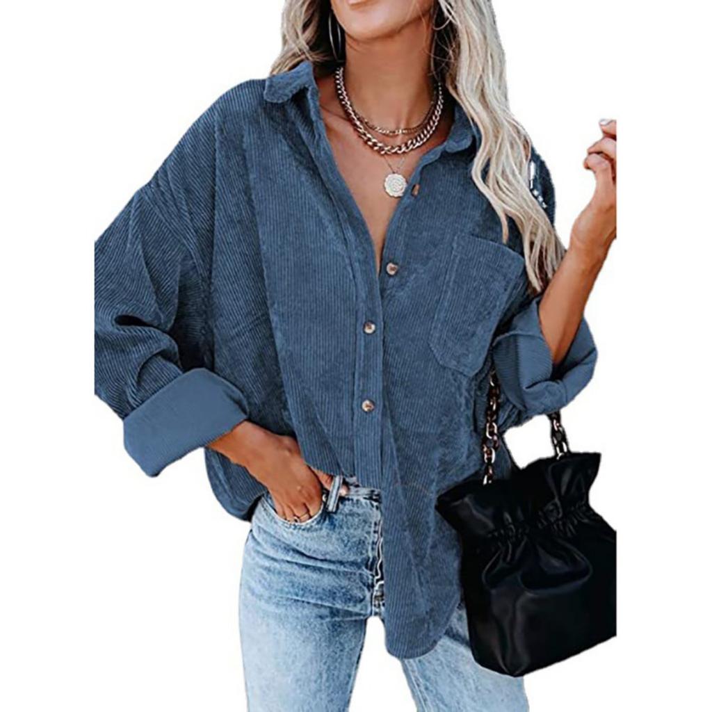 Autumn New Corduroy Shirt, Casual Long Sleeve Button Down Blouse Top for Women, European American Style Crossborder Women's Clothing