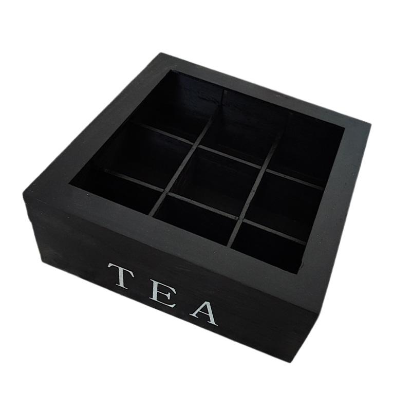 

Wooden Tea and Coffee Storage Box with Lid - 9 Compartments Organizer for Teabags Coffee Pods Teacup Infusers or Jewelry Storage чёрный