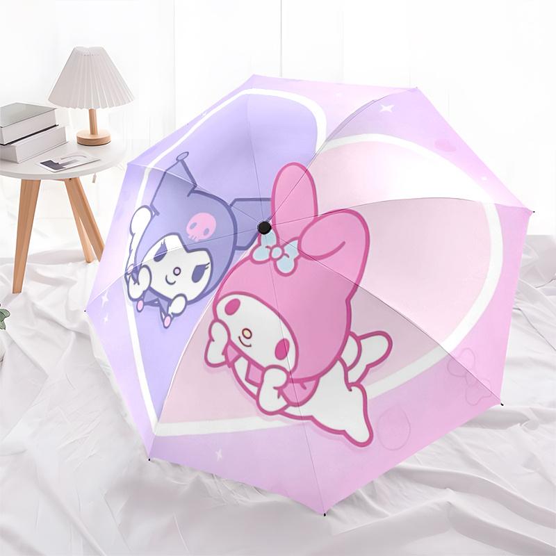 

1pc My Melody & Kuromi Heart-Shaped Umbrella: Automatic Opening/Closing, Foldable Design, Outdoor Use, Festival Gift for Fans, Travelers, Daily Use.A0