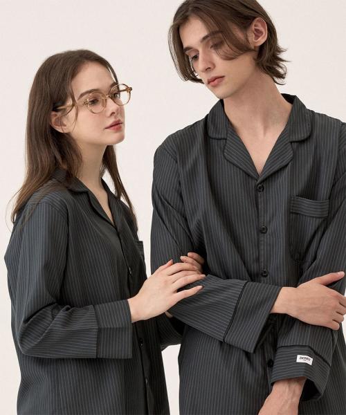 [Dossy] Silkfit Modern Black Long-Sleeve Couple Pajama Set [Shipped from Korea] 100% Authentic