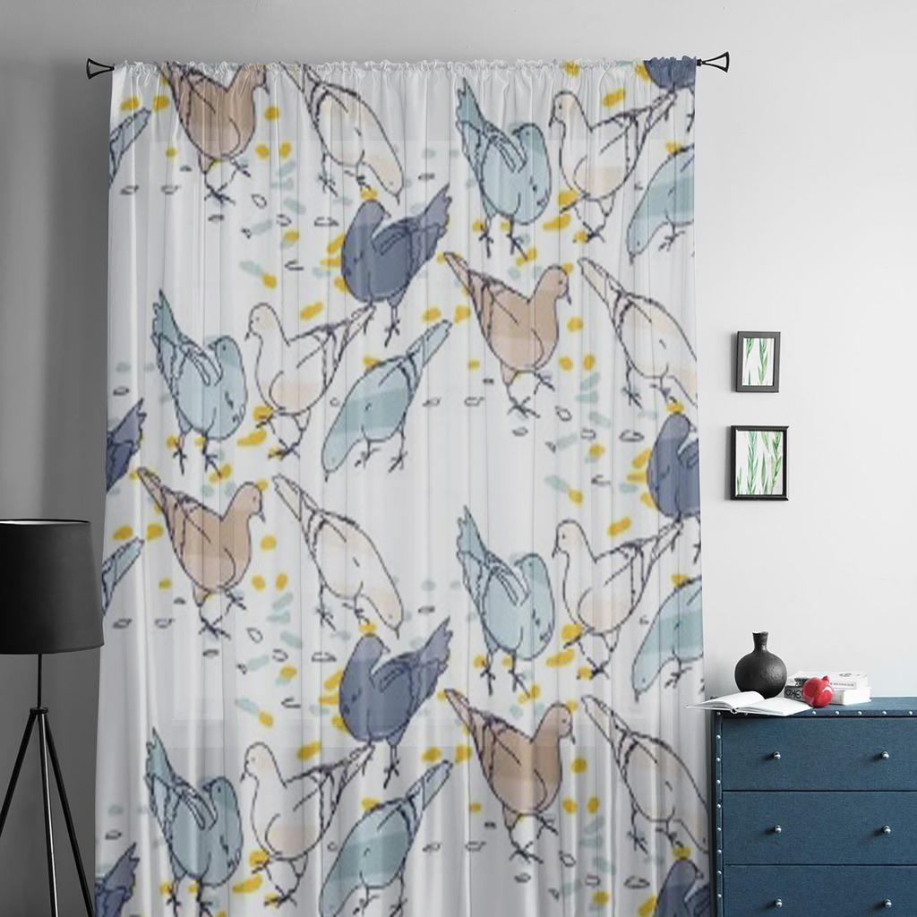 Pigeons Colorful Abstract Geometric Shapes Chiffon Sheer Curtains for Living Room Bedroom Window Curtain Voiles Tulle Cortinas