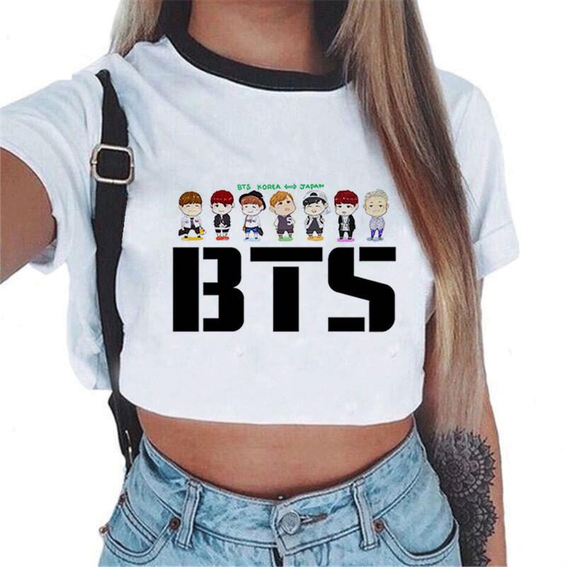 Kpop Bts Bangtan Boys Kortärmad Damtopp Med Söt Figurdesign Perfekt För Sommaren