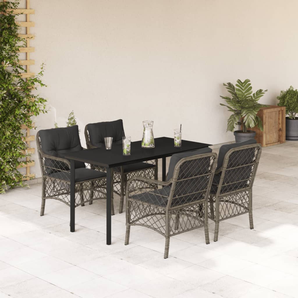 5 Piece Garden Dining Set with Cushions Gray Poly Rattan