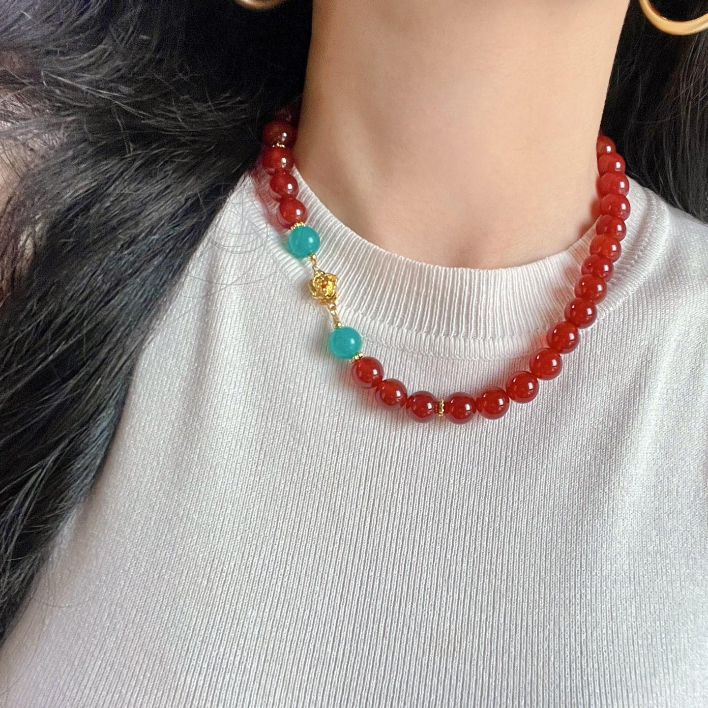 10Mm High Quality Ice-Permeable Pigeon Blood Red Natural Chalcedony Necklace Collarbone Chain