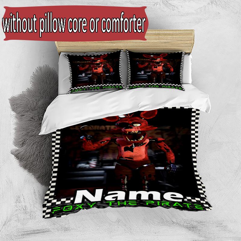 3pcs Duvet Cover Set (1*Duvet Cover + 2*Pillowcase, Without Core), Custom Name Five Nights at Freddy's Pattern Bedding Set, Home Bedroom Decor Gift