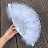 Chinese Feather Folding Fan with Pendant Wedding Dance Fan Cosplay Props Decor