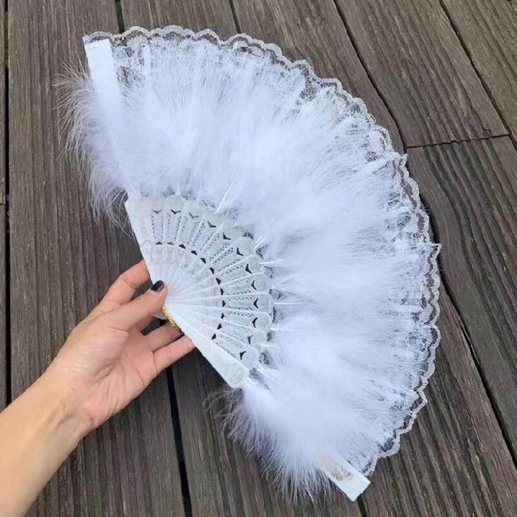 Chinese Feather Folding Fan with Pendant Wedding Dance Fan Cosplay Props Decor