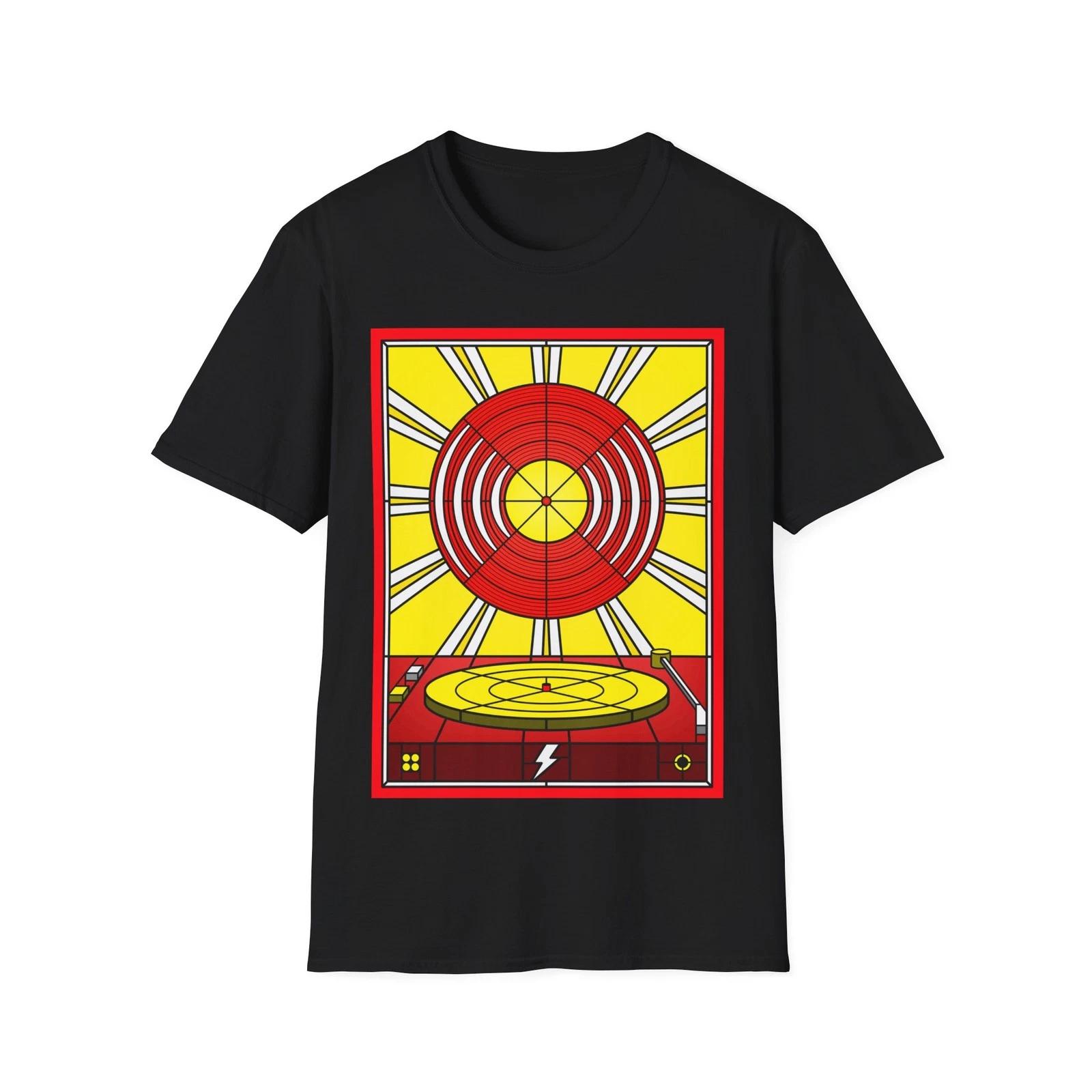 Vinyl Album Stained Glass T-Shirt, Retro Music Graphic Tee, Regular Fit Top 2XL