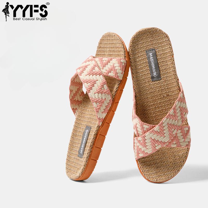 Summer Linen Slippers for Women 36-45 Flat Sandals Lightweight Eva Home Slippers