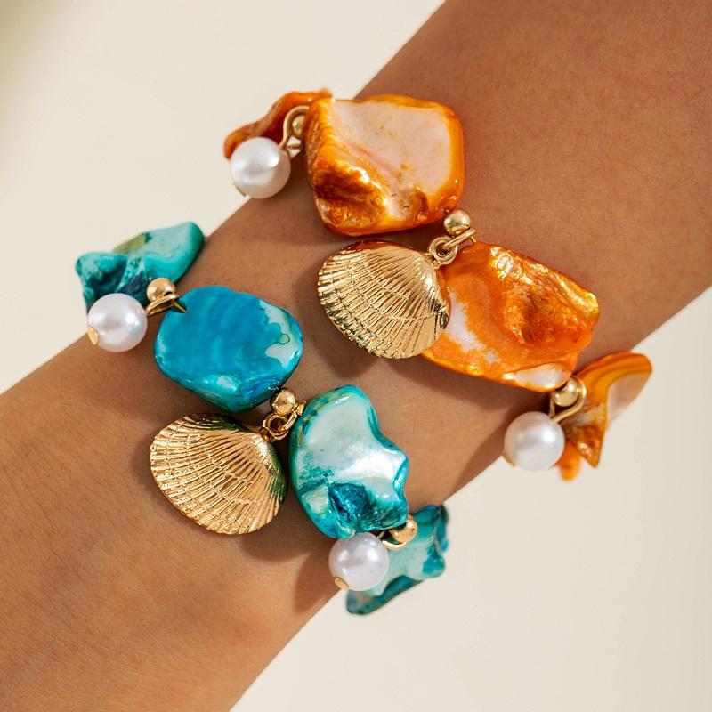 Bohemian Blue Shell Starfish Pendant Bracelet For Women Trendy Imitation Pearl Beaded Chain Bracelet Y2K Beach Zircon Gifts
