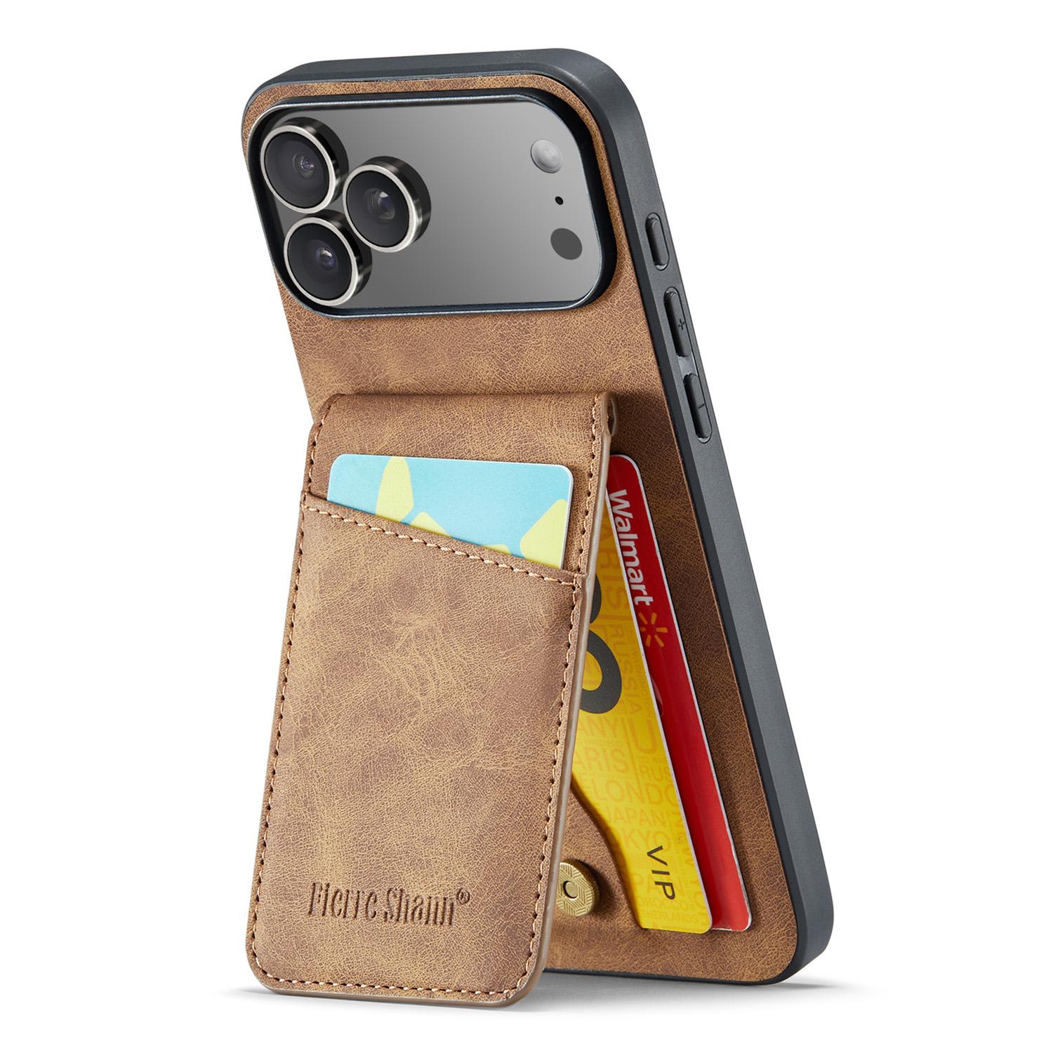 

FIERRE SHANN For iPhone 17 Pro Max Case Card Holder Kickstand Leather RFID Blocking Back Cover