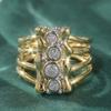 Elegant Luxurious Inlaid Synthetic Zirconia Hollowed Ring for Women Fashion Geometric Designed Banquet Party Jewelry Accessories
