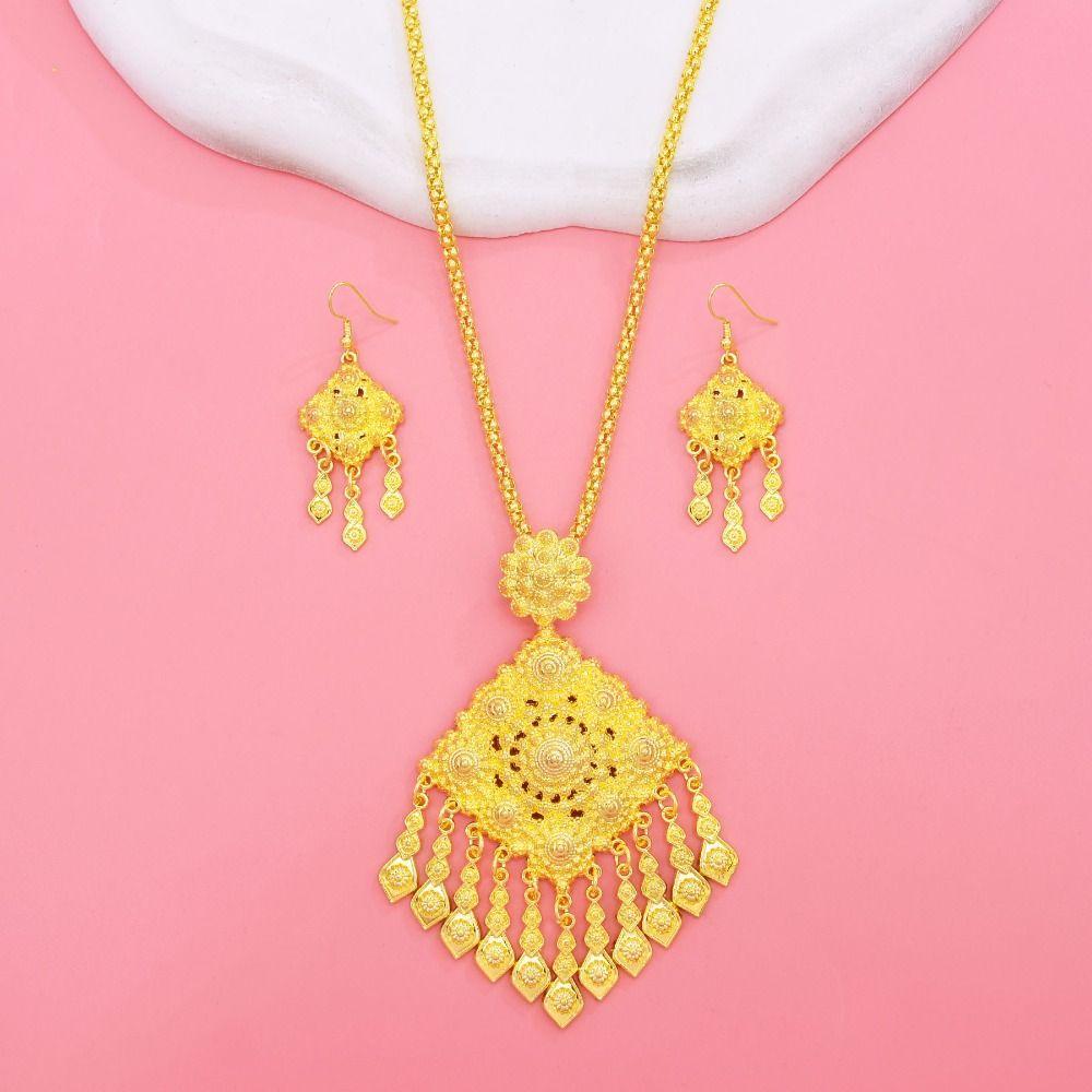 Thai Gold Plated Jewelry Set Zinc Zinc Alloy Women Jewelry Suit Simple Necklace Earrings Set Wedding