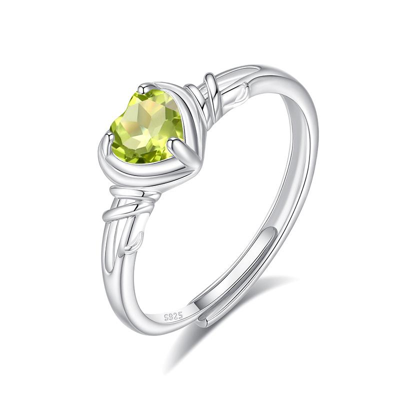 Heart Shaped Natural Crystal Ring S925 Sterling Silver Niche Open Ring Topaz Women Jewelry