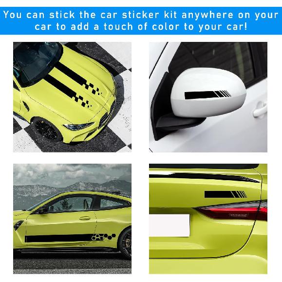 Augeny 6PCS Car Hood & Side Stripe Decals, Modified Auto Rearview Mirror Decal, Universal Graphic Stripe Decor For Car Skirt Roof Bumper (Style1,