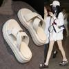 Popular Internet Celebrity Slippers Female Summer Fairy Wind 2025 New Thick Sole Heightening Soft Leather Comfortable One Pedal Beach Shoes