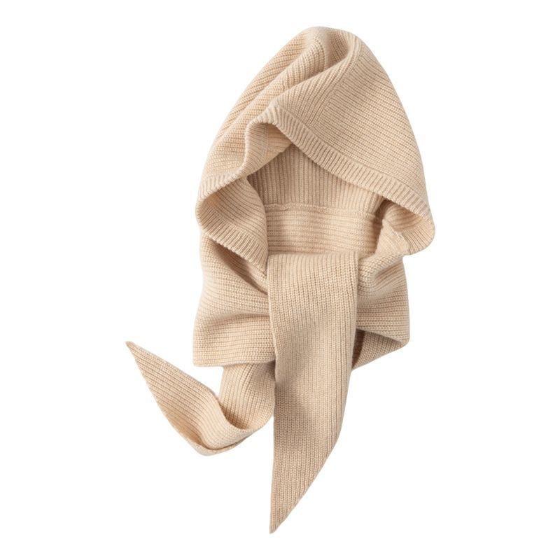 New Small Scarf Women's Scarf Hat Integrated Internet Celebrity Knitted Hat Cloth Label Guarantee Thickened Warm Ear Protective Wool Hat