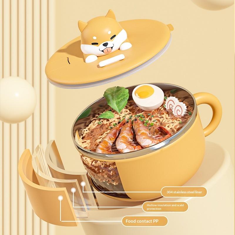 Stainless Steel Instant Noodle Bowl With Lid 1000ml Wide Mouth Food Container for Student Dormitory Fast Heating Meal