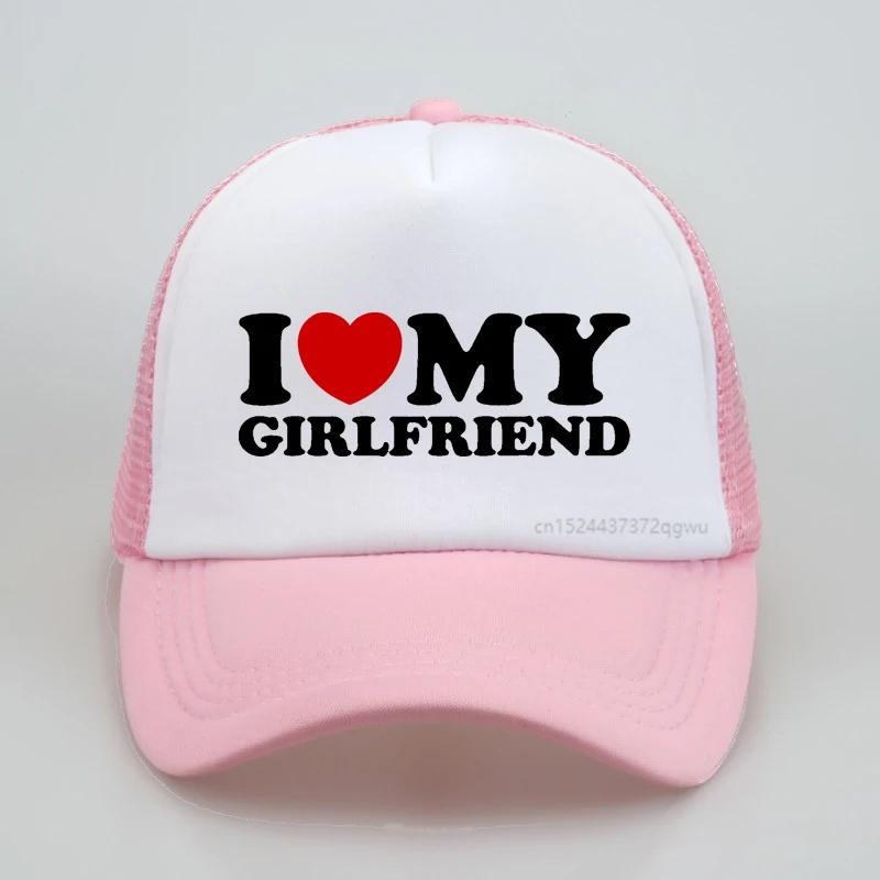 Funny I Love Heart My Girlfriend Hat Cotton Streetwear Pop Summer Visor Baseball Cap Adjustable Mesh Breathable Trucker Hat