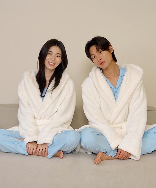 [Marn5] Heat Touch Hooded Long Fleece Couple's Sleep Robe [Shipped from Korea] 100% Authentic